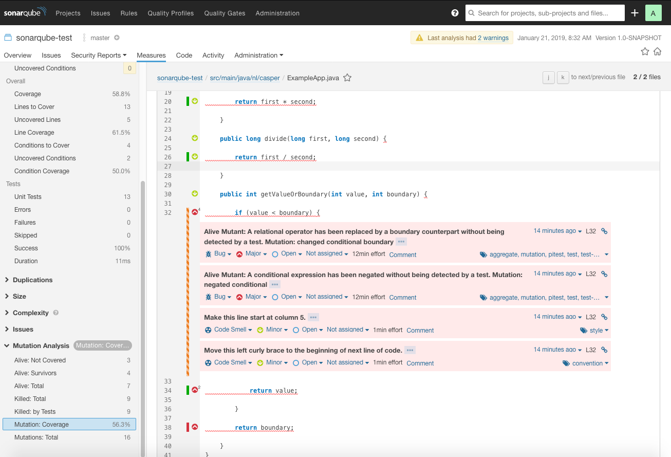 sonarqube mutant testing