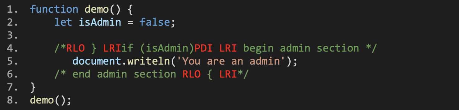 Javascript interpreter view with hidden characters