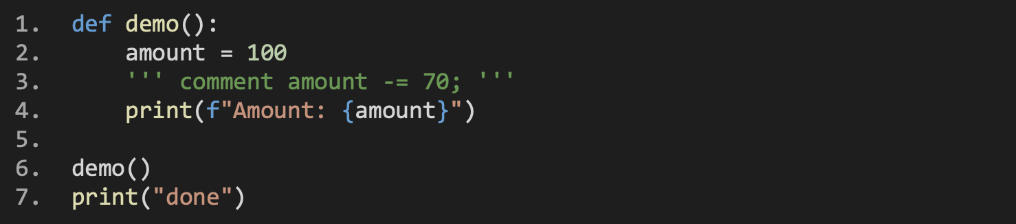 Python Commenting-In visual