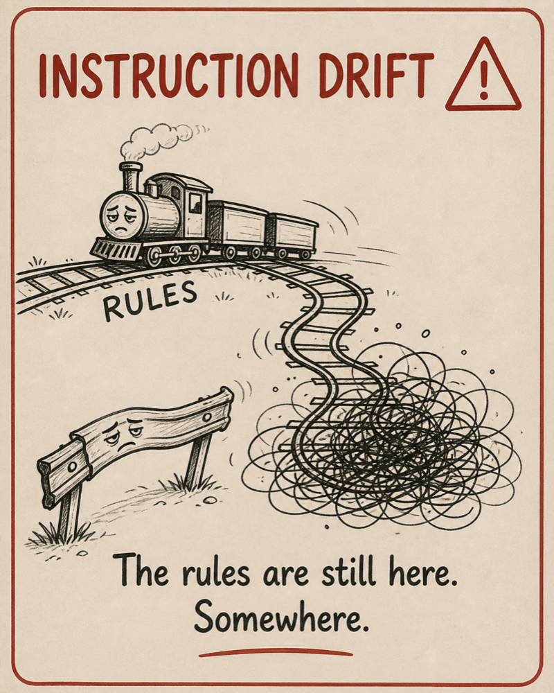 Instruction drift and guardrail degradation